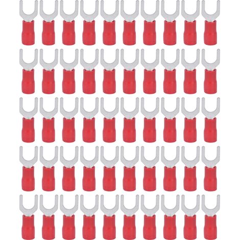 50 Pièces Embouts de Fourche Isolés 14‑12AWG, Connecteurs à sertir pour Câbles, Kit pour Équipements SV3.5‑6 Rouge (1/5)