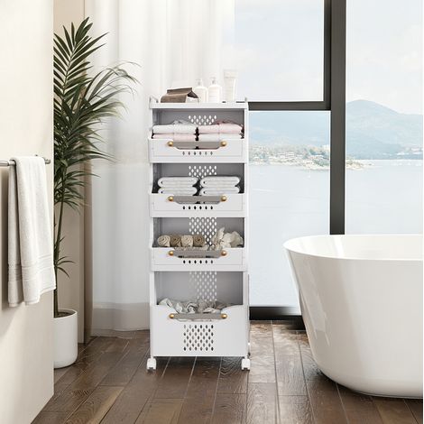 MODFU – Carrello contenitore mobile in PP con ruote bloccabili, multiuso per cucina, salone o istituto – Crema/grigio (1/5)