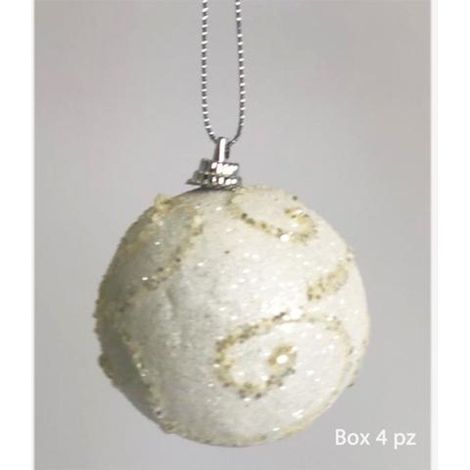 4 sfere palle di natale decorate Ø10 cm per albero di natale - colore bianco