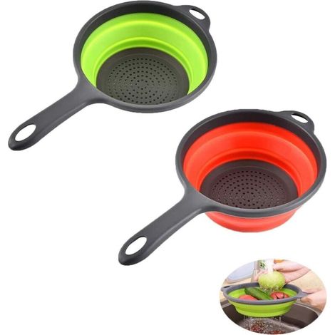 Lot de 2 passoires pliables en silicone, paniers d’égouttage cuisine, rouge et vert