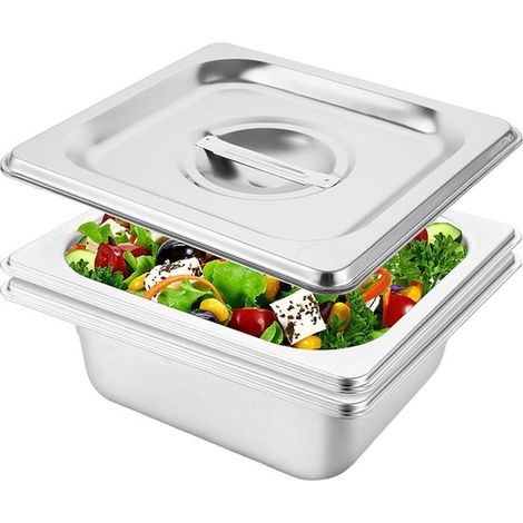 Ensemble de 2 bols en acier inoxydable avec couvercles, plateau en acier inoxydable avec couvercle, récipient alimentaire en acier inoxydable pour réchauds, réfrigérateurs, 17,6 x 10,8 x 6,5 cm (1/5)