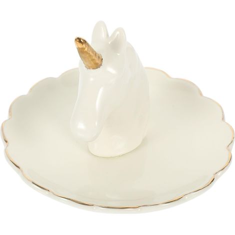Plateau à Bijoux en Céramique Décoratif 11,5 Cm Licorne Blanche, Porte-bagues Multifonction pour Rangement Anneaux et Accessoires, pour Coiffeuse et Organisation Maison (1/5)