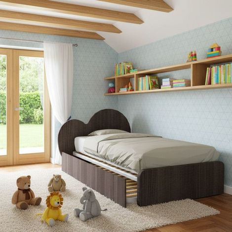 Letto a cuore 1 piazza e mezza con secondo letto estraibile - Perfetto per camerette - Olmo jerez scuro