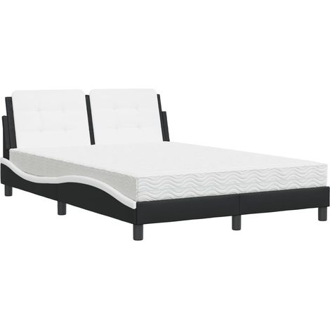 Lit double,Lit adulte,Lit avec matelas noir et blanc 140x200 cm similicuir CFW63670 (1/5)