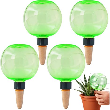 Sfere per l'irrigazione automatica verdi (confezione da 4, 500 ml) per piante e giardino Argilla porosa, serbatoio trasparente da 500 ml, diffusione lenta, ideali per vacanze e viaggi, facili da inst (1/5)