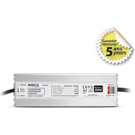 Alimentation pour LED 200W - 12V DC - IP67 - Garantie 5 ans Miidex Lighting® (1/4)