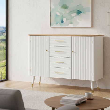 Dmora - Aparador Acute, Bufé de salón, Aparador de salón, Despensa de cocina, 117x37 h90 cm, Blanco y Marrón (1/5)