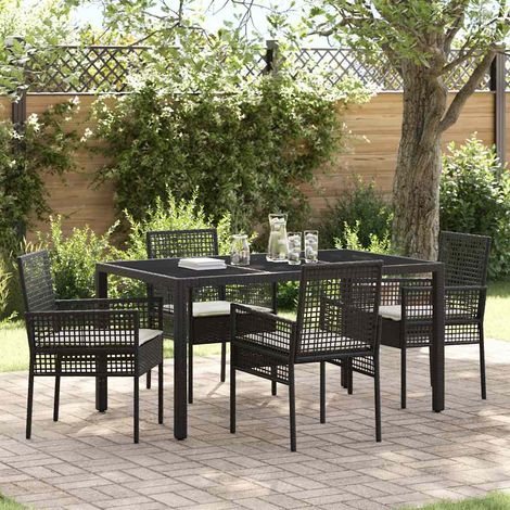 Garden Dining Set 5 pcs Black Poly rattan vidaXL