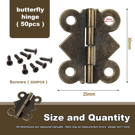 50 small mini hinges, butterfly folding hinges, bronze mini hinges for furniture, hardware, drawers, closets with screws 30 x 25 mm