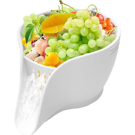 Passoire de cuisine, panier d'égouttage avec bec verseur, passoire pour aliments, bol passoire avec récipient (blanc) (1/5)