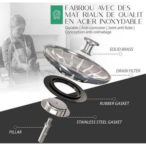 Lot de 2 Bouchon évier Cuisine 80mm - en Acier Inoxydable bonde evier Cuisine pour Un Drainage Rapide, bonde évier 80mm Étiquette (1/4)