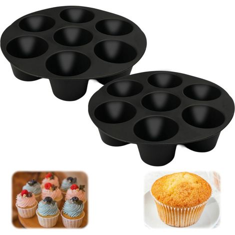 Molde de silicona para muffins de 2 piezas para freidora de aire, molde de silicona para muffins, molde de silicona para muffins para freidora de aire para 7 muffins y pasteles, para pasteles, moldes