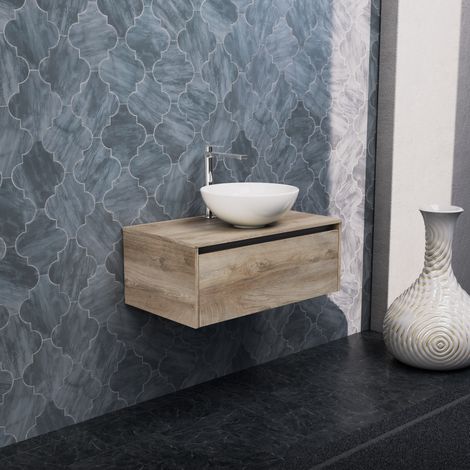 Inda - Badezimmerschrank 1 Schublade B.80 mit Aufsatzwaschbecken / Natureiche - Smeraldo (1/5)