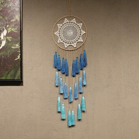 Attrape-rêves en macramé pour cadeau de bénédiction de chambre à coucher (bleu)