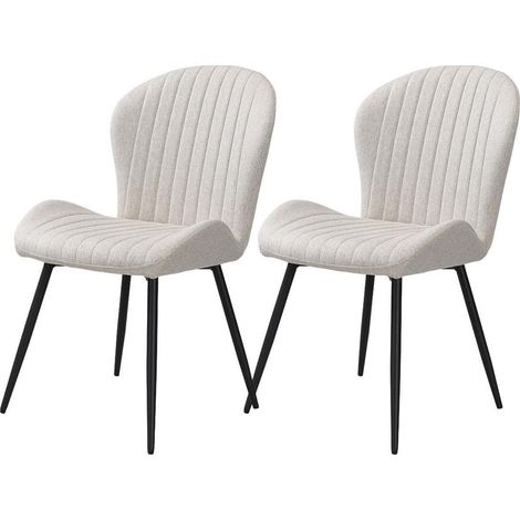 Lot de 2 chaises de salle à manger ergonomiques en tissu Leathaire beige, pieds métal noir (1/5)