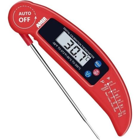Thermometer of kitchen, Thermometer food Probe LCD Digital, Fast & Auto On / Off - Red (1/4)