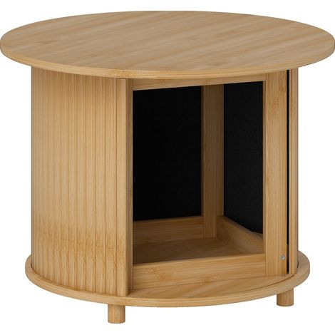 Table Basse en Bambou Naturel - Plateau avec Rangement Coulissant - Diamètre 60 cm (1/5)