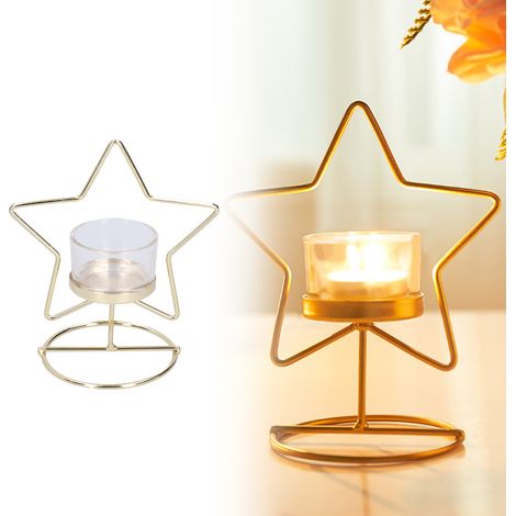 Portavelas geométrico nórdico de metal con base de cristal, 156 g, color dorado, ideal para decoración de oficina o dormitorio. Regalo perfecto. (1/5)