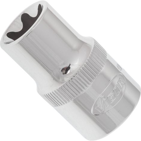 Vigor Carré femelle entraînement 12,5 = 1/2 pouce Douille TORX pour profil TORX extérieur - Carré creux 12,5 mm (1/2 pouce) - Profil TORX extérieur - Ouverture de clé: E 16 - Longueur totale: 38 mm (1/2)