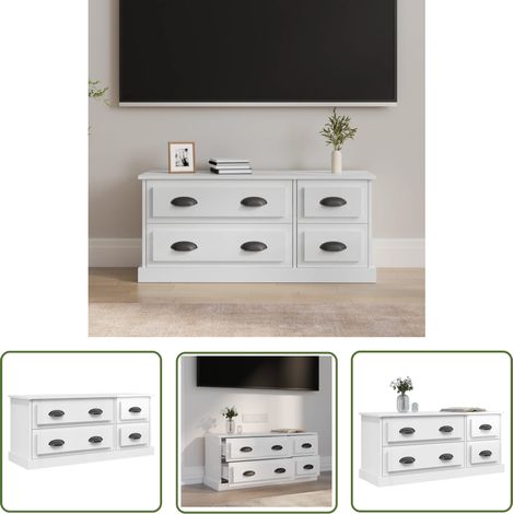 The Living Store Meuble TV blanc brillant 100x35,5x45 cm bois d'ingénierie - Meuble Tv - Meuble Téléviseur - Support Tv - Unité Tv - Meuble Blanc (1/5)