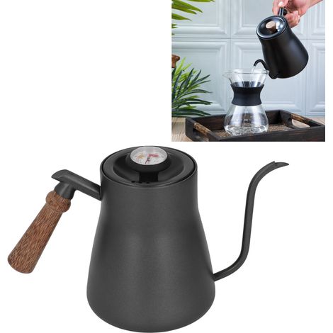 Tetera/cafetera con boquilla, termómetro, acero inoxidable con mango de madera, 850 ml. (1/5)