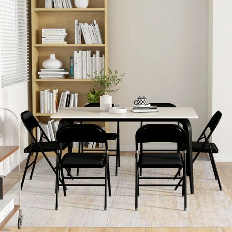 Set aus 2 klappbaren Metallstühlen, gepolstert mit PU-Leder, für den Innenbereich, mit Sitzkissen und offener Rückenlehne