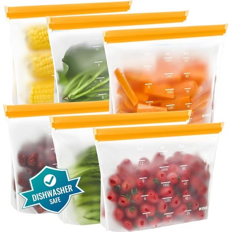 6 Pack Reusable Freezer Bags with Zip BPA Free Washable Large Silicone Food Bags for Freezer Storage (1/5)