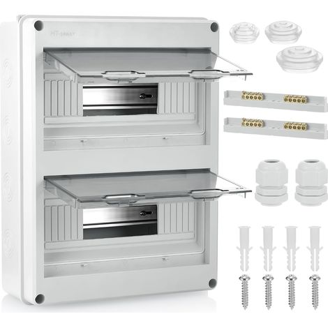 Coffret Electrique Etanche Exterieur IP65, 2 Rangée 24 Modules Terminaux et Rails Intégrés, ABS de Surface en Plastique Avec Porte Transparente, pour Jardin, Garage, Sous-sol, Entreprise (1/5)