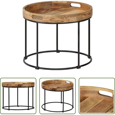 Massivholz - Couchtisch Massivholz Mango und Stahl 50x40 cm (1/5)