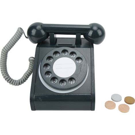 Kids Simulation Telephone Pink Old Fashioned Rotatable Dial Telephone Retro Design Wooden Simulation Retro Dial PhoneBlack (1/5)