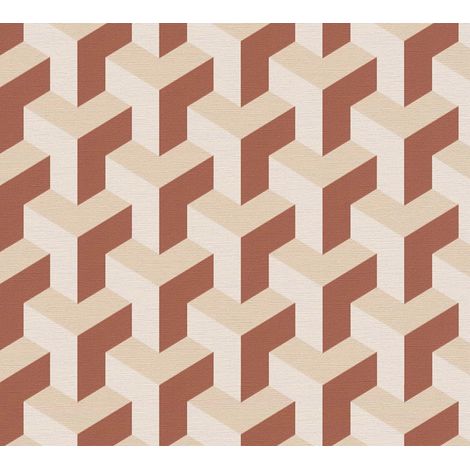 Papier peint graphique moderne, cubes orange crème beige, salon, chambre, 781503 (1/4)