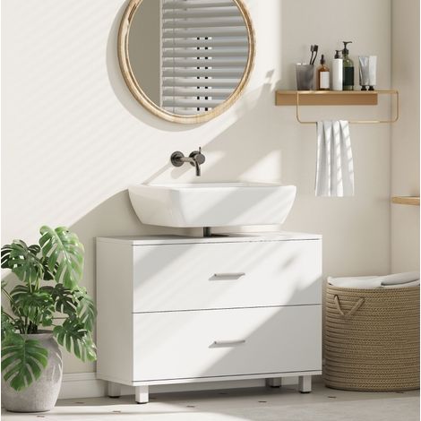 Mueble bajo lavabo 80x30x60 cm de madera blanca, con almacenaje para baño FloraGrace (1/5)