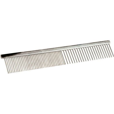 Peigne en métal pour chiens et chats à dents doubles avec dents moyennes et larges. cm 19x3.5