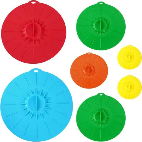 7 Pièces Couvercles à Ventouse en silicone Set Couvercle silicone Alimentaire couvercle Fraîcheur en Silicone Couvercles Hermétique Nourriture pour Tasses, Bols, Poêles (5 tailles) (1/4)