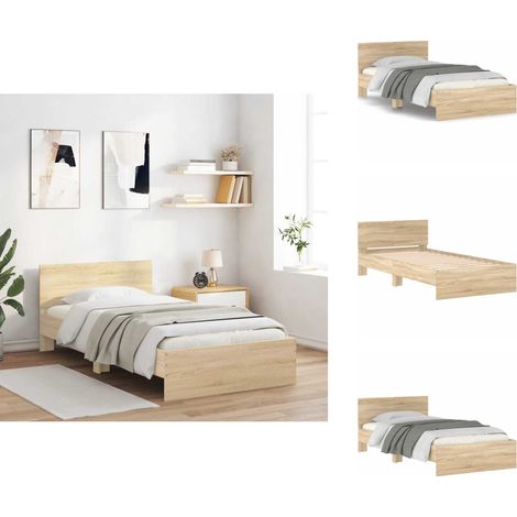Bettgestell ohne Matratze mit Kopfteil Sonoma-Eiche 100x200 cm - Holzbettfassungen - Bettrahmen - Doppelbett - Eiche Möbel - Bettkopfteil (1/5)