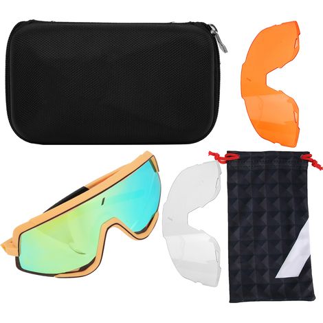 Ortviai Lunettes de vélo tout-terrain pour extérieur – monture orange et verres dorés polarisés, protection UV 100 %, lunettes de protection (1/5)