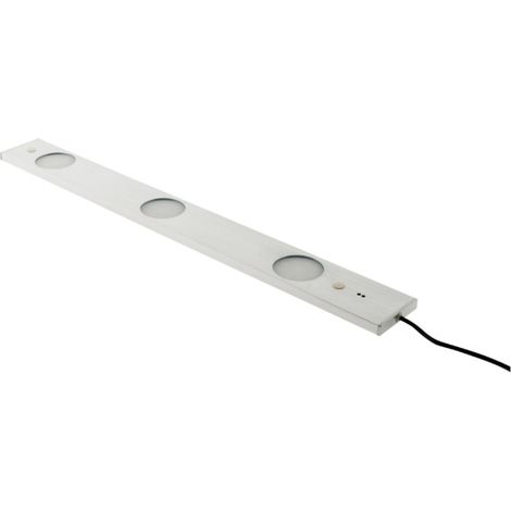 Zenitech – Réglette LED ultraplate 3 spots 6,2W avec détecteur de mouvement – Inox brossé – Angle d'éclairage 120° – Tension 12V – Installation facile (1/7)