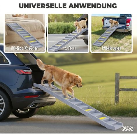 Rampe pliable pour chien avec 10 marches antidérapantes 154x40 cm, supporte jusqu'à 25 kg (1/5)