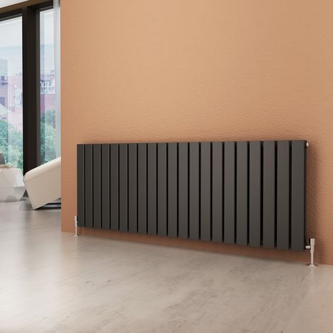 ELEGANT 600 x 1596 mm Anthracite Horizontal Column Designer Radiator Double Flat Panel + Anthracite Thermostatic Radiator Valves (1/5)