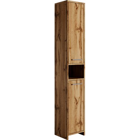 Badplaats – Colonne de salle de bain 32 x 29 x 190 cm – Aggloméré haute qualité avec placage – 2 portes – 7 compartiments de rangement (1/2)