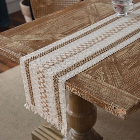 Nappe De Table - Coton Et Lin Épais - Finitions Frangées - Pour Cuisine Salle À Manger Mariage Décoration Intérieure - 30 X 275 Cm (1/5)