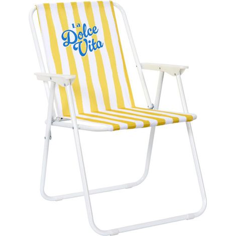 Chaise Ultra Pliante d'Extérieur à Rayures Bayadère - Jaune - 44 x 52 x 75 cm - Livraison gratuite