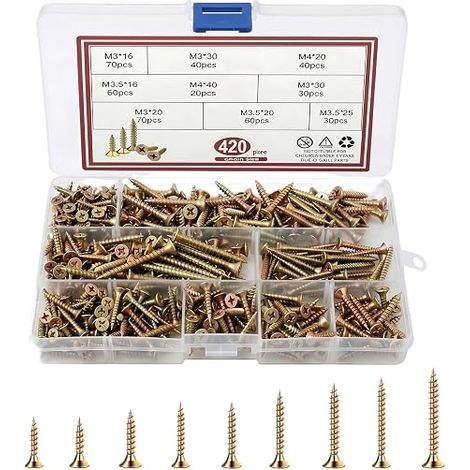 Vis Bois, Kit De Vis À Bois M3/M3.5/M4, Vis Autotaraudeuses Avec Boîte De Rangement, Vis Zinguées Pour Projets Et Réparations (1/5)
