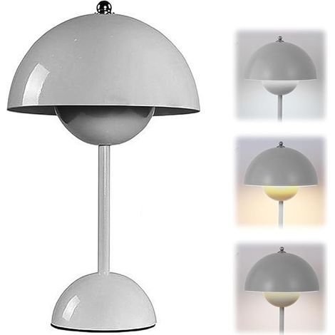 Pilzlampen Tischlampe, LED Akku Tischlampe Kabellos, 3000k-6000k Moderne Aufladbar, Touch Dimmbar Tischleuchte Lampe mit 3 Helligkeits Modi, Retro Nachttischlampe (Grau) (1/5)