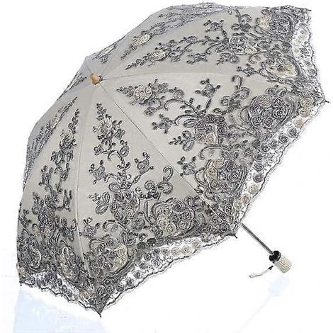Parasol pliable en dentelle, protection solaire UV, imperméable et résistant à la pluie, adapté au soleil et à la pluie, compact et léger pour les voyages, couleur grise.-AquaForge (1/5)