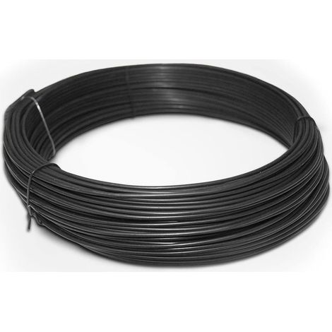 Fil de Tension en Métal plastifié Noir Ø0.75mm en Rouleau 55m, Fil métal Enduit PVC, Fil Tension pour clôture, Jardin, Bricolage, vignoble, tuteur des Plantes (1/5)