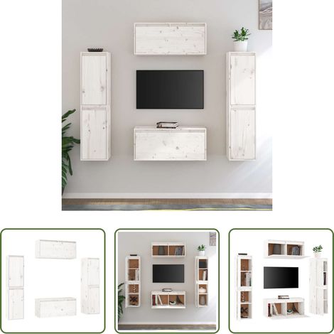 Armoire suspendue - Meubles TV 6 pcs Blanc Bois massif de pin (1/5)