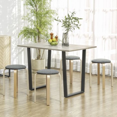 Lot de 4 tabourets empilables en bois gris, assise effet lin, 40 x 40 x 45 cm (1/5)