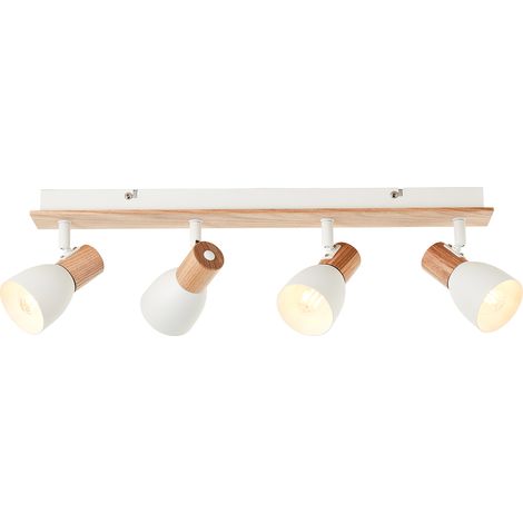 Brilliant Daintree Spotbalken 4-flammig - E14-Fassungen, schwenkbare Köpfe, FSC®-zertifiziertes Holz & weißes Metall, Wand- & Deckenmontage - ideal für Wohnzimmer, Flur, Schlafzimmer & Büro