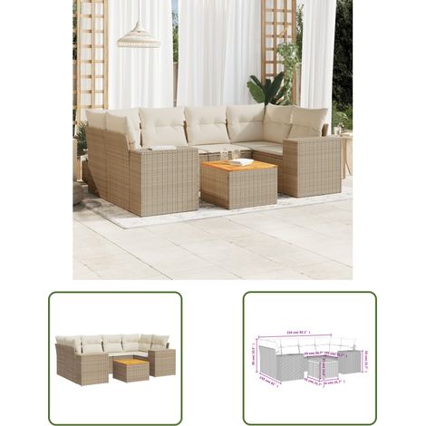 The Living Store Salon de jardin avec coussins 7 pcs beige résine tressée - Ensemble Salon De Jardin - Meuble Extérieur - Jardin Design - Mobilier De Jardin - Chaise Lounge